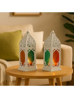 Voncasa - (Pack of 2) Golden & Green Moroccan Lanterns