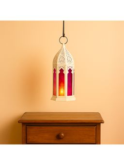 Voncasa - White & Pink White Domed Moroccan Lantern Glossy Finish Candle Holder