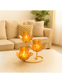 Voncasa - 3 Votive T-Light Holder Triple Lotus Design Candle Holders