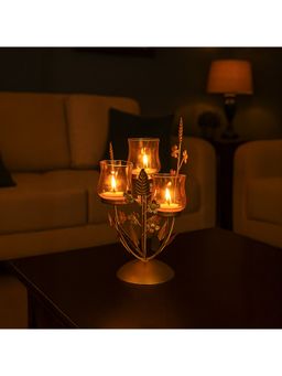 Voncasa - Gold-Toned Metal & Glass Votive T-Light Candle Holder