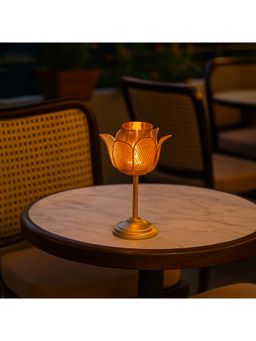 Voncasa - Single Votive T-Light Holder Golden Lotus Luster Glass