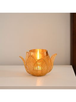 Voncasa - Golden Lotus Glow Single Votive T-Light Candle Holder