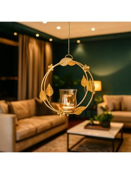 Voncasa - Hanging T-Light Holder Golden Circle with Luster Glass