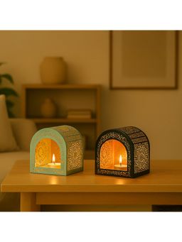 Voncasa - (Pack of 2) Moroccan Design House Shaped T-Lite Holders