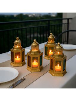 Voncasa - Decorative Lantern Multi-Color Domed Metal Lanterns with Gold Galicha Glass (Pack of 4)
