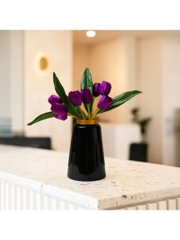 Voncasa - Black Ceramic Cylindrical Design Glossy Finish Flower Vase
