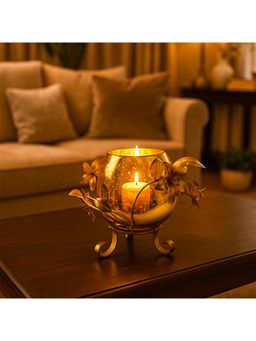 Voncasa - Hanging Metal Tealight Holder - Glossy Golden Sphere-Shaped Lantern