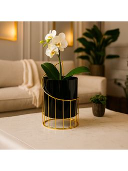 Voncasa - Round Metal Big Plant Pot with Glossy Metal Stand