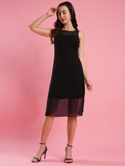 Globus - Women Black Illusion Neck Stylised Back Smocked Bodycon Midi Party Dress