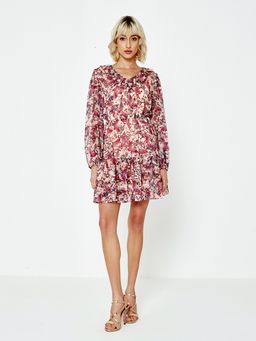 Cover Story - Beige Butterfly Print Skater Mini Dress