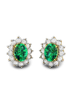 Candere by Kalyan Jewellers - 18K (750) Yellow Gold & Green Onyx with Diamonds Studded Earrings