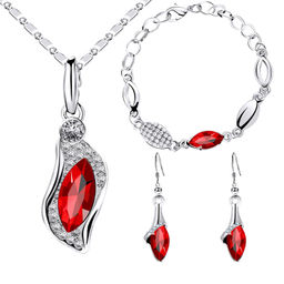 Sukkhi - Red Gorgeous Crystal From Swarovski Rhodium Plated Pendant, Earring, Ring (Set of 3)