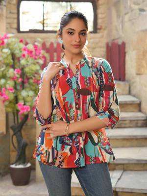 Buy Rain & Rainbow Women Multi-Color Printed A-Line Pure Cotton Short ...