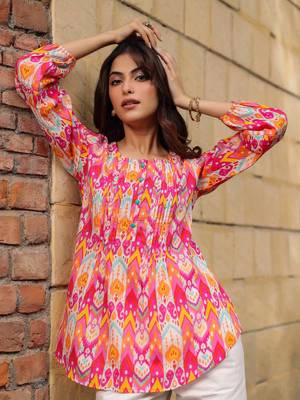 Buy Rain & Rainbow Women Muti-Color Ikat Printed Pure Cotton Short ...