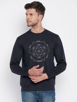 CRIMSOUNE CLUB - Mens Navy Blue Printed Sweatshirt