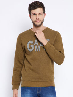 CRIMSOUNE CLUB - Mens Mustard Printed Sweatshirt