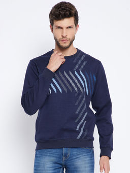 CRIMSOUNE CLUB - Mens Navy Blue Printed Sweatshirt