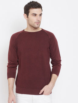 CRIMSOUNE CLUB - Mens Maroon Self Design Sweater
