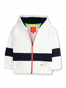 CHERRY CRUMBLE BY NITT HYMAN - White Blue Color Block Zipper Sweatshirt (9-12 Months)