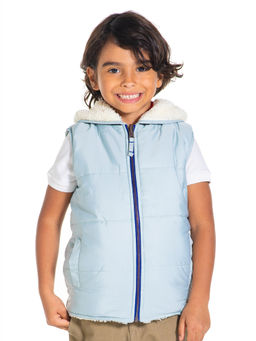 CHERRY CRUMBLE BY NITT HYMAN - Blue Sleeveless Hooded Regular Fit Reversible Jacket