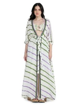 Pinnacle By Shruti Sancheti - Bone Crepe Tie and Dye Kimono Throw with Bustier and Pant