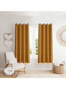 HomeTown - Emilia Solid Double Layered Set Of 2 Black Out Window Curtain In Mustard Colour