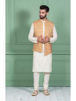 KISAH - Men Mustard Kurta Jacket Set (Set of 3)