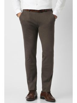 Peter England - Brown Solid/Plain Formal Trousers