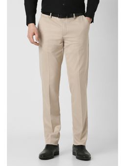 Peter England - Beige Textured Formal Trousers