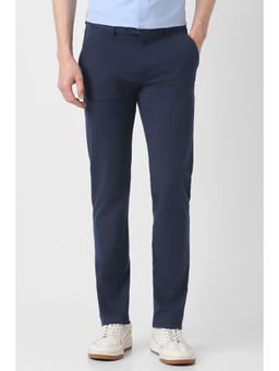 Peter England - Navy Blue Solid/Plain Formal Trousers