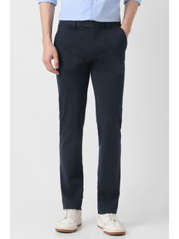 Peter England - Navy Blue Solid/Plain Formal Trousers