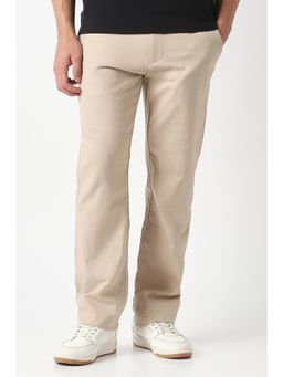 Van Heusen - Beige Solid/Plain Casual Trousers