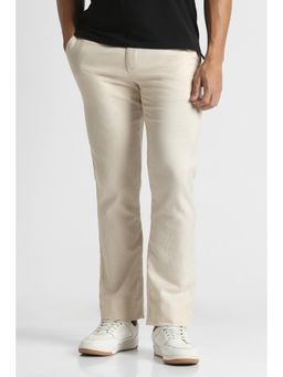 Van Heusen - Cream Solid/Plain Casual Trousers