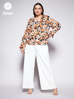 Twenty Dresses by Nykaa Fashion - Curve Black And Rust Floral Printed Ruffled Work Top