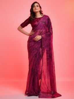 Odette - Purple Chiffon with Sequence Work Sequence Saree with Unstitched Blouse