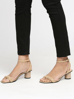 Twenty Dresses by Nykaa Fashion - Brown Woven Square Toe Block Heels