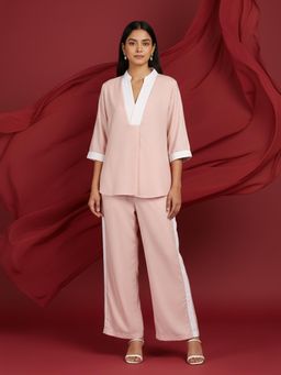 AOBA - Women Light pink Solid Linen Co-ord (Set of 2)