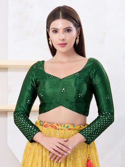 VAMAS - THE DESIGNER BLOUSES - Women Green Sweetheart Neck Padded Stitched Saree Blouse