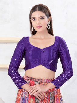 VAMAS - THE DESIGNER BLOUSES - Women Purple Sweetheart Neck Padded Stitched Saree Blouse