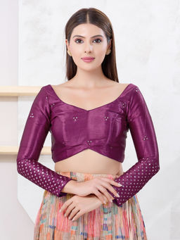 VAMAS - THE DESIGNER BLOUSES - Women Magenta Sweetheart Neck Padded Stitched Saree Blouse