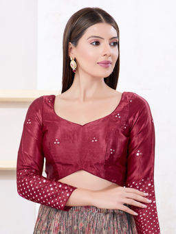VAMAS - THE DESIGNER BLOUSES - Women Maroon Sweetheart Neck Padded Stitched Saree Blouse