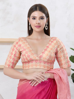 VAMAS - THE DESIGNER BLOUSES - Women Gold V-Neck Padded Stitched Saree Blouse