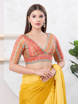 VAMAS - THE DESIGNER BLOUSES - Women Peach V-Neck Padded Stitched Saree Blouse