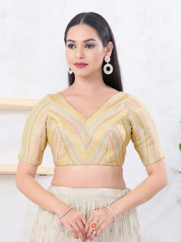 VAMAS - THE DESIGNER BLOUSES - Women Gold V-Neck Padded Stitched Saree Blouse
