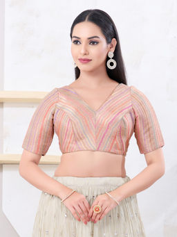 VAMAS - THE DESIGNER BLOUSES - Women Peach V-Neck Padded Stitched Saree Blouse