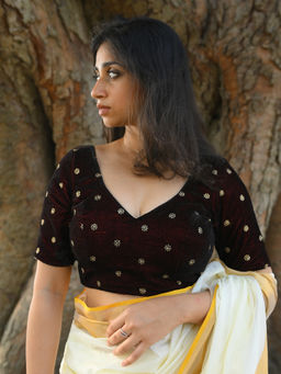 Huts and Looms - Maroon Velvet Stitched Blouse