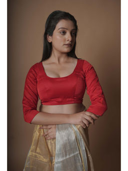 Huts and Looms - Red Silk with Sleeves Stitched Blouse