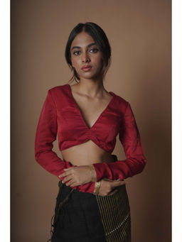 Huts and Looms - Maroon Designer Silk with Full Sleeves Stitched Blouse
