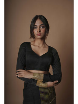 Huts and Looms - Black Designer Silk with Full Sleeves Stitched Blouse