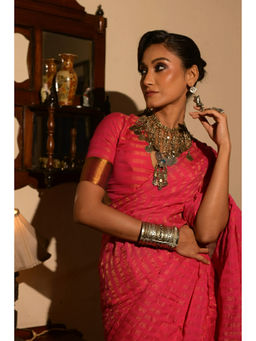 Huts and Looms - Pink Cotton Striped Designer Stitched Blouse